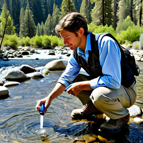 Home 4 **
A professional environmental scientist, fully clothed in appropriate field attire (hiking boots, khaki pants, a collared shirt, and a vest), taking water samples from a pristine mountain stream in the Sierra Nevada mountains. The scene showcases lush greenery, clear water, and a sunny day. Safe for work, appropriate content, perfect anatomy, natural proportions, professional environmental photography, high quality, modest.
**