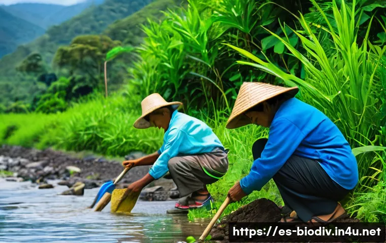 생물다양성 보전 실무자 인터뷰 - A vibrant scene of a diverse group of local community members in rural Latin America actively partic...